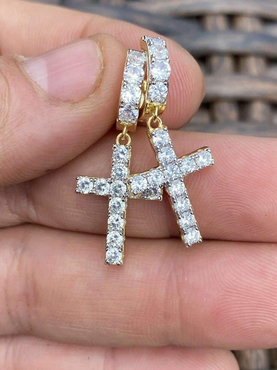 2ct MOISSANITE 14k Gold Vermeil 925 Dangle Cross Earrings Passes Diamond Tester 5 2ct MOISSANITE 14k Gold Vermeil 925 Dangle Cross Earrings Passes Diamond Tester - Image 3