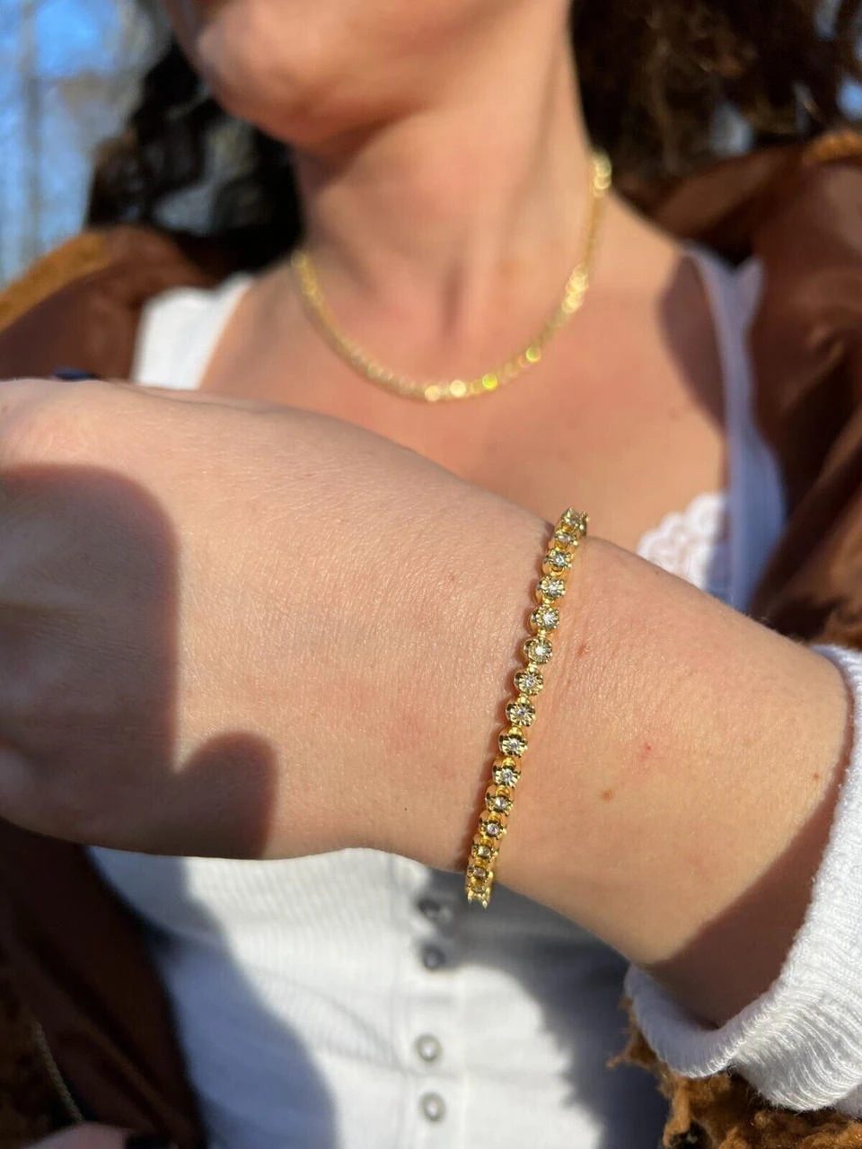 3mm MOISSANITE Illusion Set Tennis Bracelet 14k Gold Vermeil 925 Silver 6-8.5" 4 3mm MOISSANITE Illusion Set Tennis Bracelet 14k Gold Vermeil 925 Silver 6-8.5" - Image 2