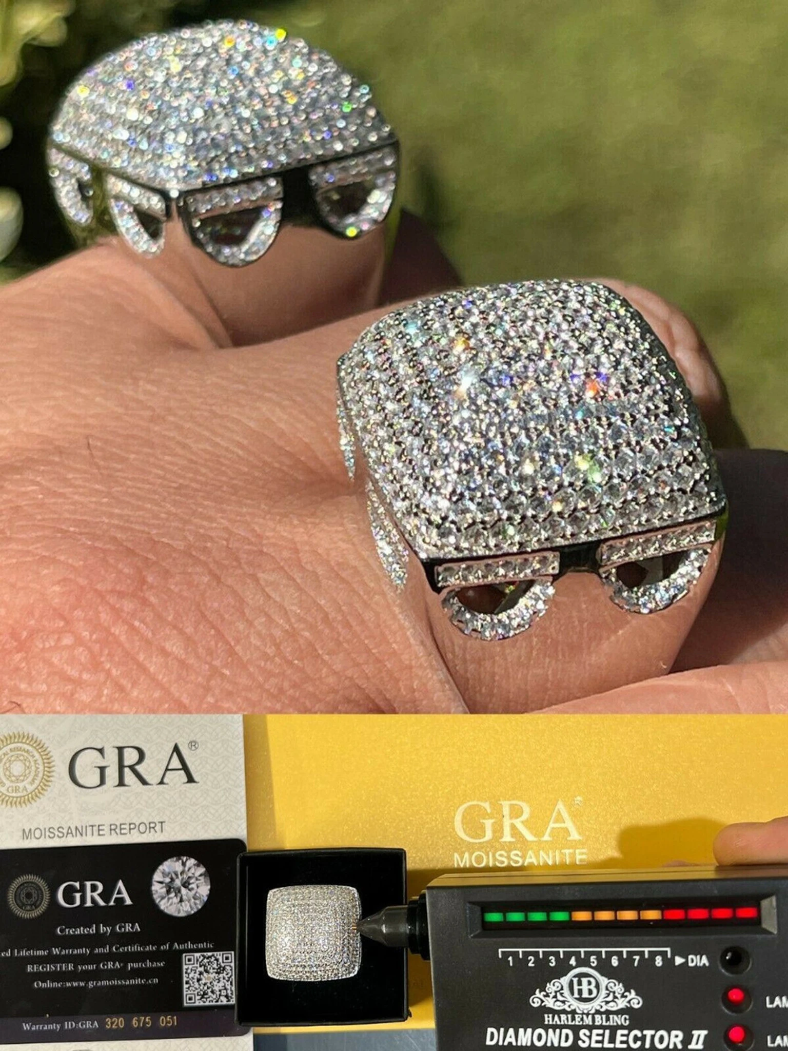 4.5ct MOISSANITE Real Solid 925 Silver HUGE Hip Hop Ring Iced Pass Diamond Test 3 4.5ct MOISSANITE Real Solid 925 Silver HUGE Hip Hop Ring Iced Pass Diamond Test