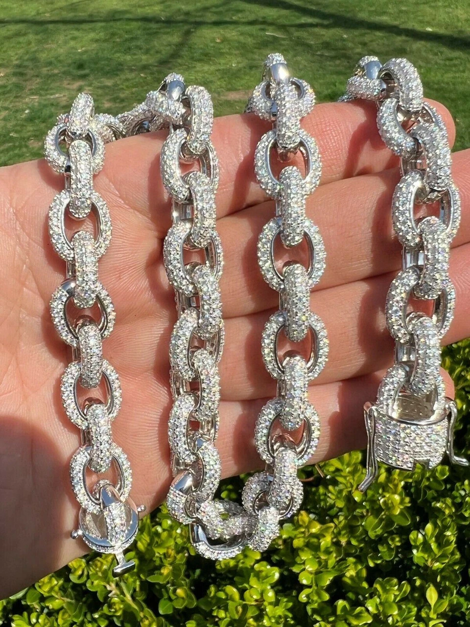 40-67ct VVS MOISSANITE Iced Silver Rolo Link Chain 12mm Thick Pass Diamond Test 4 40-67ct VVS MOISSANITE Iced Silver Rolo Link Chain 12mm Thick Pass Diamond Test - Image 2