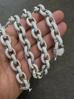 40-67ct VVS MOISSANITE Iced Silver Rolo Link Chain 12mm Thick Pass Diamond Test 20 40-67ct VVS MOISSANITE Iced Silver Rolo Link Chain 12mm Thick Pass Diamond Test -Harlem Bling Shop harlembling 40 67ct vvs moissanite iced silver rolo link chain 12mm thick pass diamond test 44188.1664358394