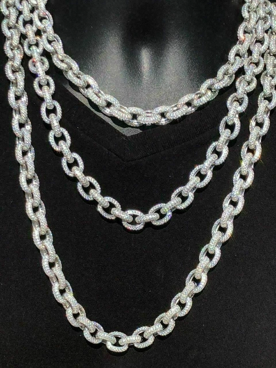 40-67ct VVS MOISSANITE Iced Silver Rolo Link Chain 12mm Thick Pass Diamond Test 14 40-67ct VVS MOISSANITE Iced Silver Rolo Link Chain 12mm Thick Pass Diamond Test - Image 12