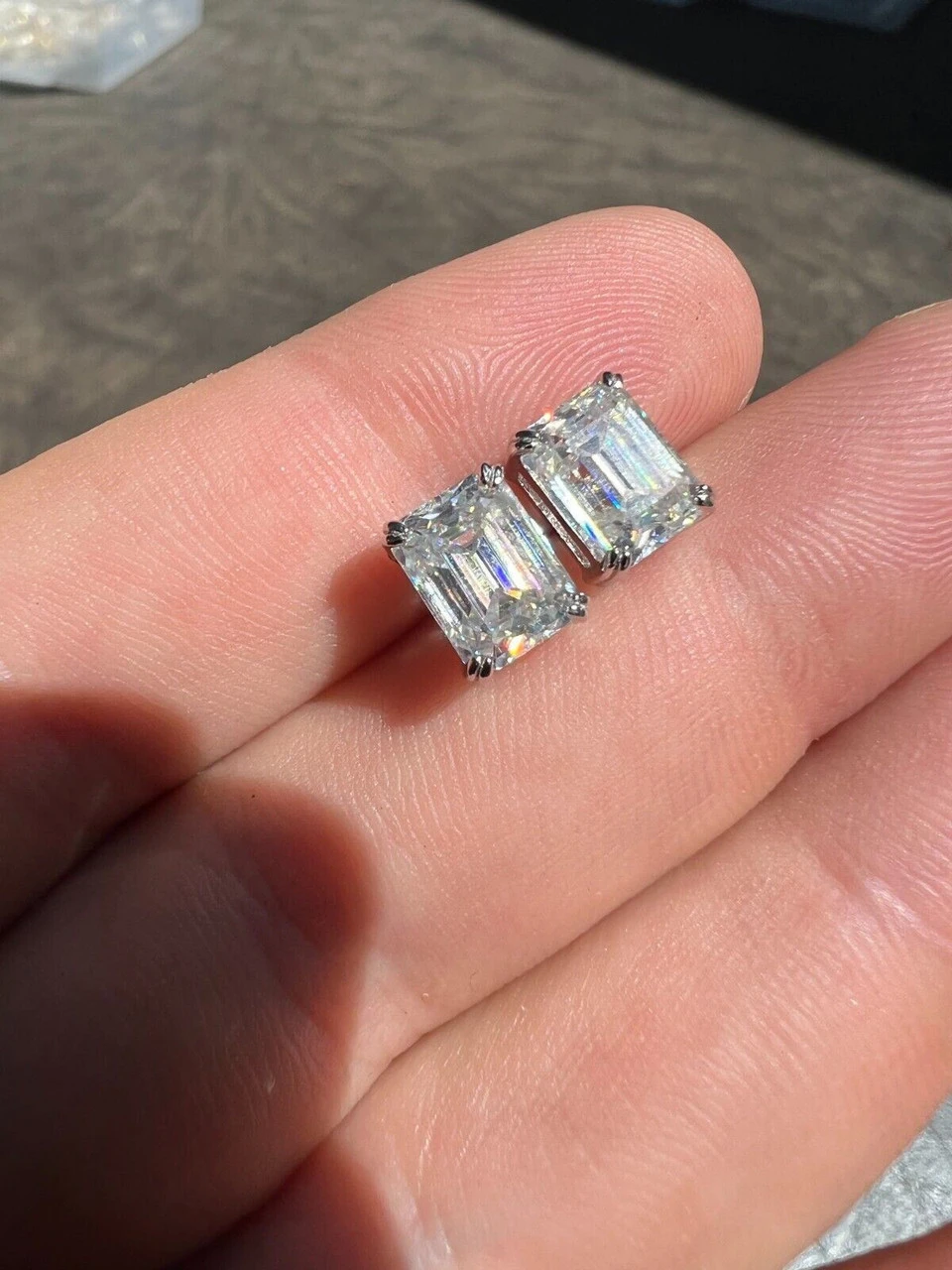 4ct Emerald Cut Real Moissanite Screw Back Solitaire Stud Earrings 925 Silver 8 4ct Emerald Cut Real Moissanite Screw Back Solitaire Stud Earrings 925 Silver - Image 6