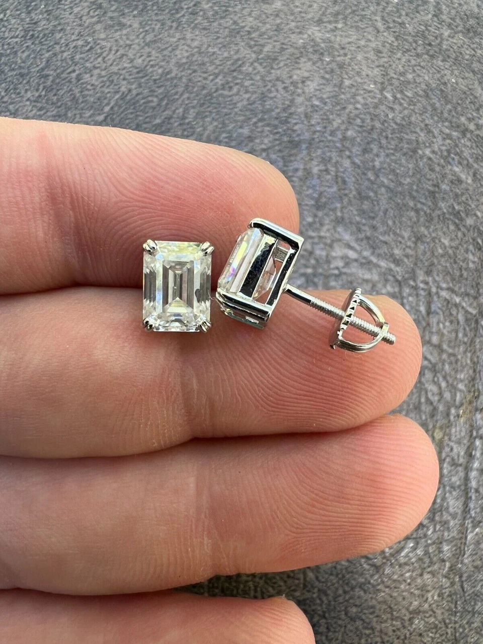 4ct Emerald Cut Real Moissanite Screw Back Solitaire Stud Earrings 925 Silver 7 4ct Emerald Cut Real Moissanite Screw Back Solitaire Stud Earrings 925 Silver - Image 5