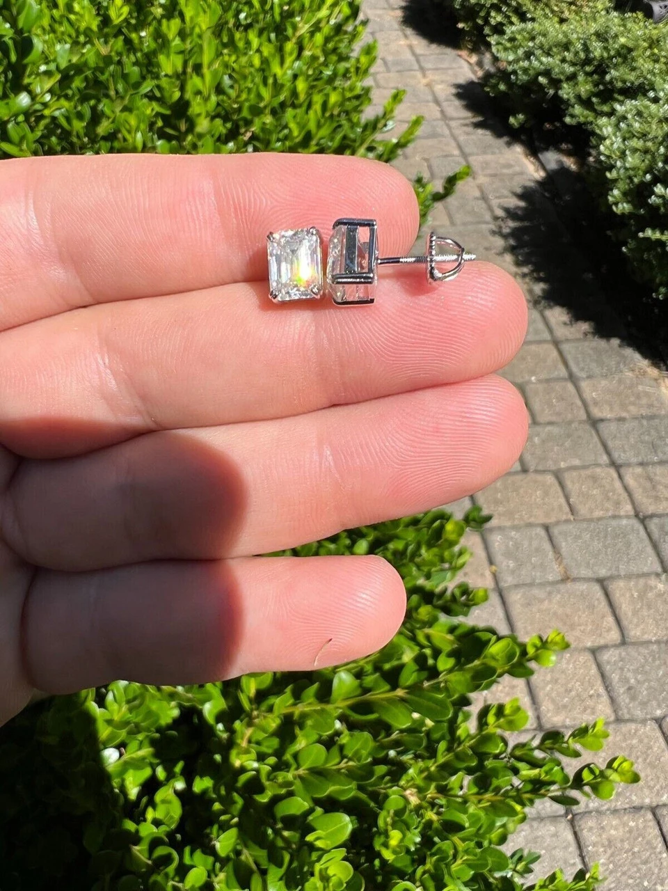 4ct Emerald Cut Real Moissanite Screw Back Solitaire Stud Earrings 925 Silver 10 4ct Emerald Cut Real Moissanite Screw Back Solitaire Stud Earrings 925 Silver - Image 8