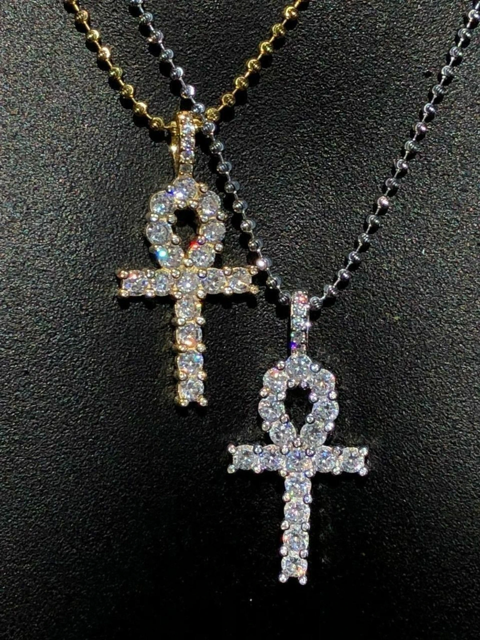 4ct Man Diamonds Ankh Cross Tennis Solid 925 Sterling Silver 14k Gold / Rhodium 3 4ct Man Diamonds Ankh Cross Tennis Solid 925 Sterling Silver 14k Gold / Rhodium