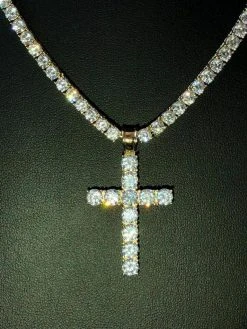 4mm Single Row Tennis Chain W. Cross 14k Gold & 925 Sterling Silver 80ct Diamond -Harlem Bling Shop harlembling 4mm single row tennis chain w cross 14k gold and 925 sterling silver 80ct diamond 22084.1664398292