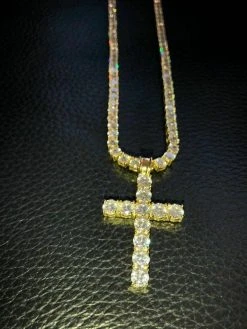 4mm Single Row Tennis Chain W. Cross 14k Gold & 925 Sterling Silver 80ct Diamond -Harlem Bling Shop harlembling 4mm single row tennis chain w cross 14k gold and 925 sterling silver 80ct diamond 50198.1664384871
