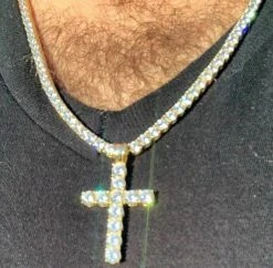 4mm Single Row Tennis Chain W. Cross 14k Gold & 925 Sterling Silver 80ct Diamond -Harlem Bling Shop harlembling 4mm single row tennis chain w cross 14k gold and 925 sterling silver 80ct diamond 61630.1664376849