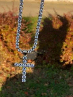 4mm Single Row Tennis Chain W. Cross 14k Gold & 925 Sterling Silver 80ct Diamond -Harlem Bling Shop harlembling 4mm single row tennis chain w cross 14k gold and 925 sterling silver 80ct diamond 76218.1664372927