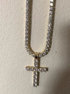 4mm Single Row Tennis Chain W. Cross 14k Gold & 925 Sterling Silver 80ct Diamond -Harlem Bling Shop harlembling 4mm single row tennis chain w cross 14k gold and 925 sterling silver 80ct diamond 92283.1664387255