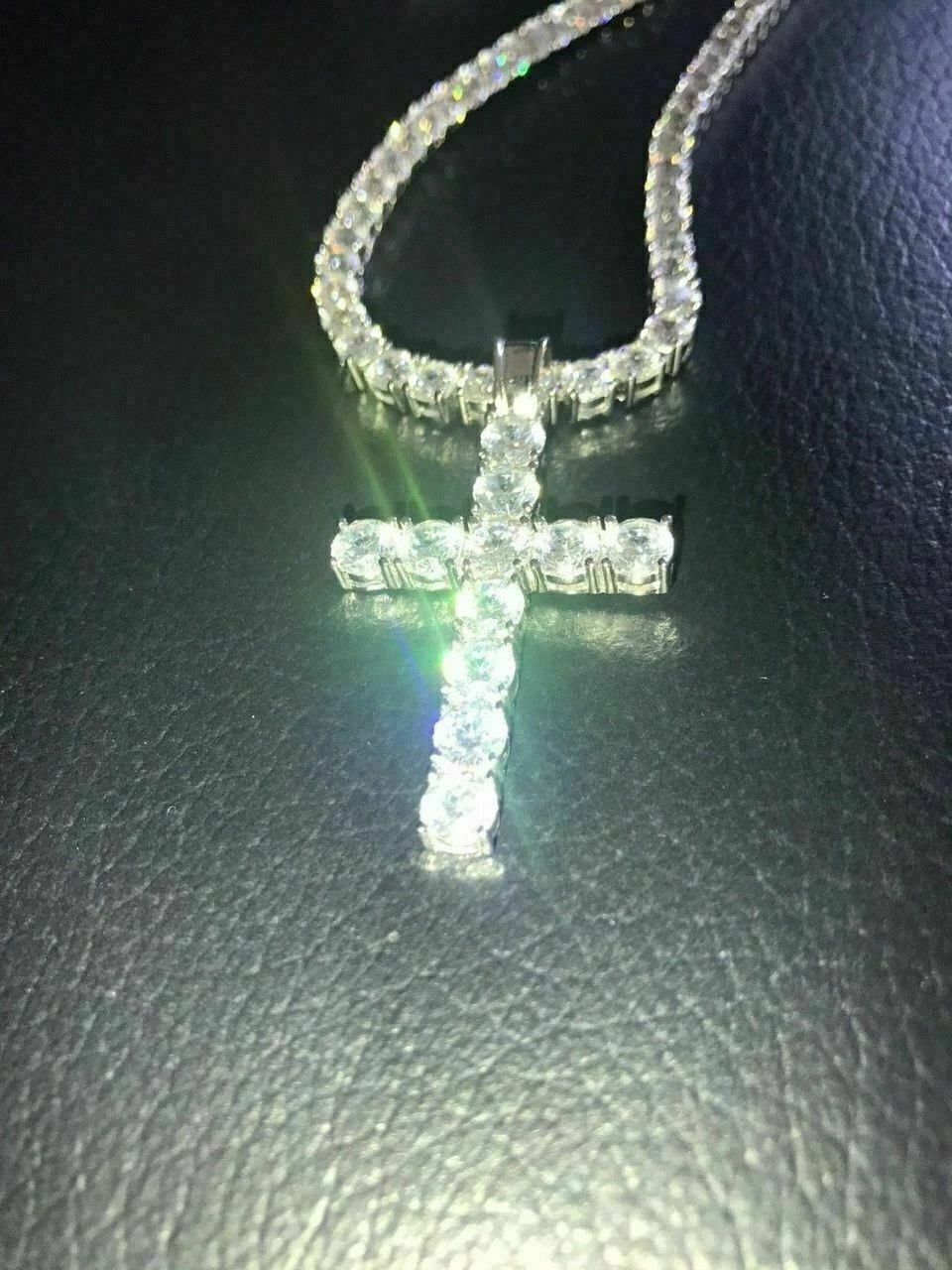 4mm Single Row Tennis Chain W. Cross Solid 925 Sterling Silver 80ct Man Made Diamond 15 4mm Single Row Tennis Chain W. Cross Solid 925 Sterling Silver 80ct Man Made Diamond - Image 13