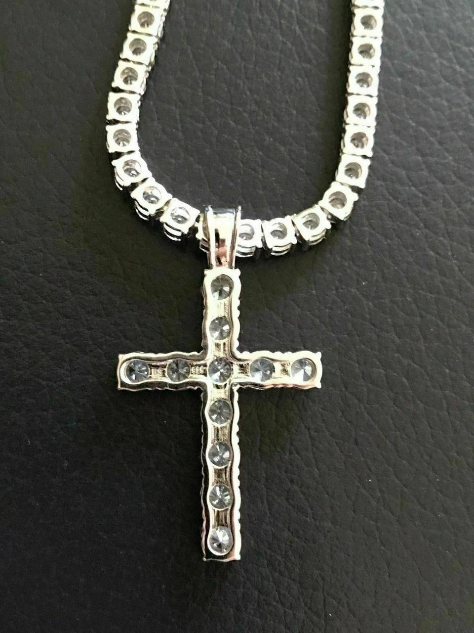 4mm Single Row Tennis Chain W. Cross Solid 925 Sterling Silver 80ct Man Made Diamond 12 4mm Single Row Tennis Chain W. Cross Solid 925 Sterling Silver 80ct Man Made Diamond - Image 10