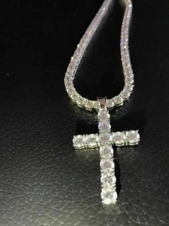 4mm Single Row Tennis Chain W. Cross Solid 925 Sterling Silver 80ct Man Made Diamond 25 4mm Single Row Tennis Chain W. Cross Solid 925 Sterling Silver 80ct Man Made Diamond -Harlem Bling Shop harlembling 4mm single row tennis chain w cross solid 925 sterling silver 80ct man made diamond 95392.1664396030