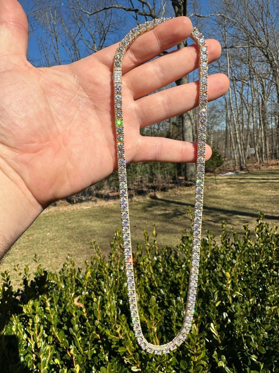 5mm MOISSANITE Tennis Chain Necklace 14k Gold Over 925 - Stones On All Sides 21 5mm MOISSANITE Tennis Chain Necklace 14k Gold Over 925 - Stones On All Sides - Image 19