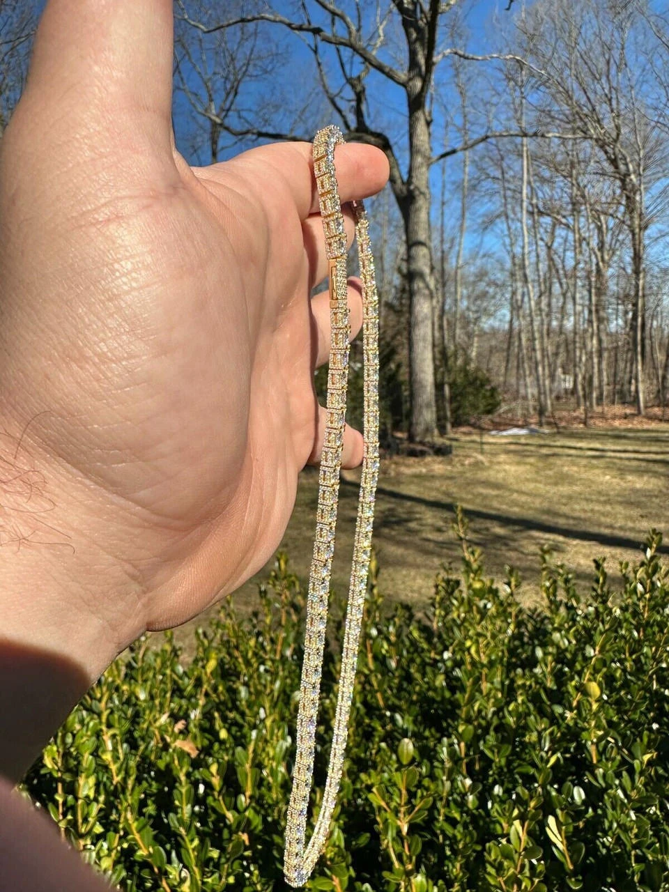 5mm MOISSANITE Tennis Chain Necklace 14k Gold Over 925 - Stones On All Sides 4 5mm MOISSANITE Tennis Chain Necklace 14k Gold Over 925 - Stones On All Sides - Image 2