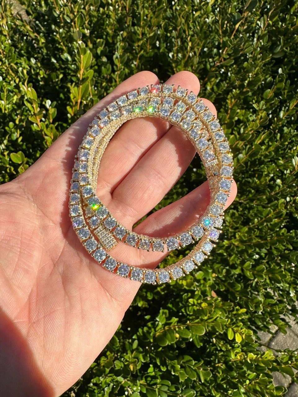 5mm MOISSANITE Tennis Chain Necklace 14k Gold Over 925 - Stones On All Sides 6 5mm MOISSANITE Tennis Chain Necklace 14k Gold Over 925 - Stones On All Sides - Image 4