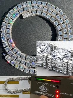 5mm MOISSANITE Tennis Chain Necklace Reinvented 925 Silver Stones On All Sides