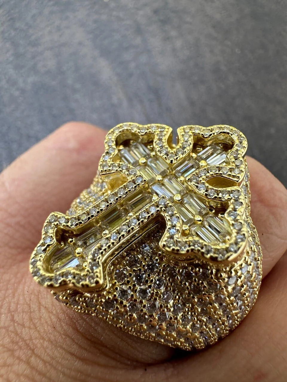 6.5ct MOISSANITE Iced Real Baguette Cross Shaped Ring 14k Gold Over 925 Silver 4 6.5ct MOISSANITE Iced Real Baguette Cross Shaped Ring 14k Gold Over 925 Silver - Image 2