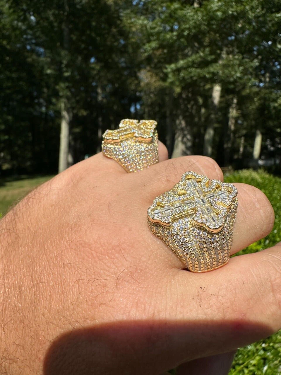 6.5ct MOISSANITE Iced Real Baguette Cross Shaped Ring 14k Gold Over 925 Silver 6 6.5ct MOISSANITE Iced Real Baguette Cross Shaped Ring 14k Gold Over 925 Silver - Image 4