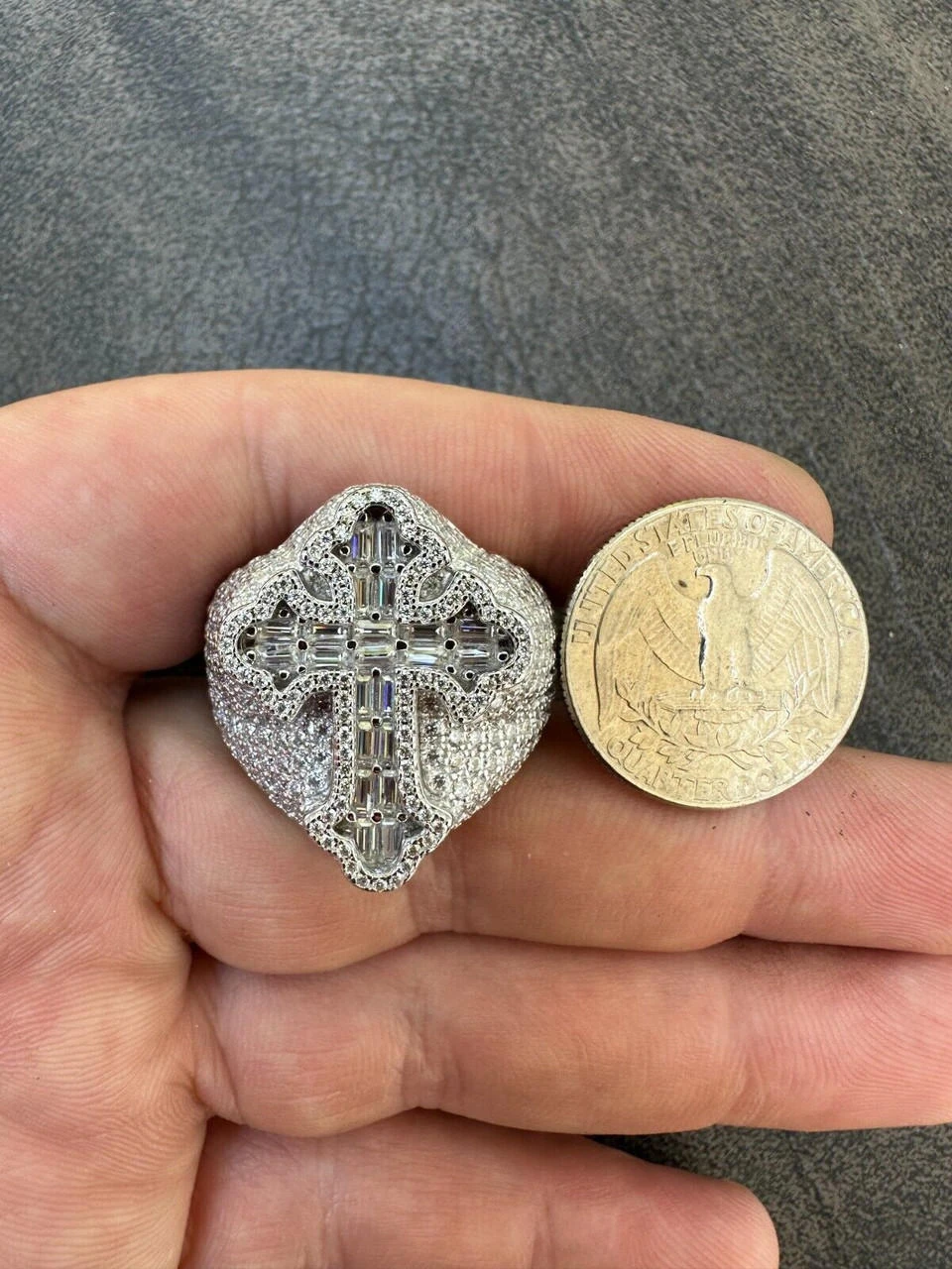 6.5ct MOISSANITE Iced Real Baguette Cross Shaped Ring For Men Solid 925 Silver 10 6.5ct MOISSANITE Iced Real Baguette Cross Shaped Ring For Men Solid 925 Silver - Image 8