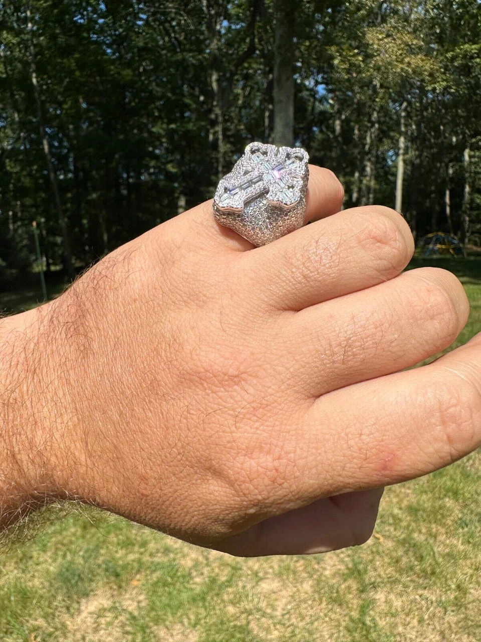 6.5ct MOISSANITE Iced Real Baguette Cross Shaped Ring For Men Solid 925 Silver 18 6.5ct MOISSANITE Iced Real Baguette Cross Shaped Ring For Men Solid 925 Silver - Image 16