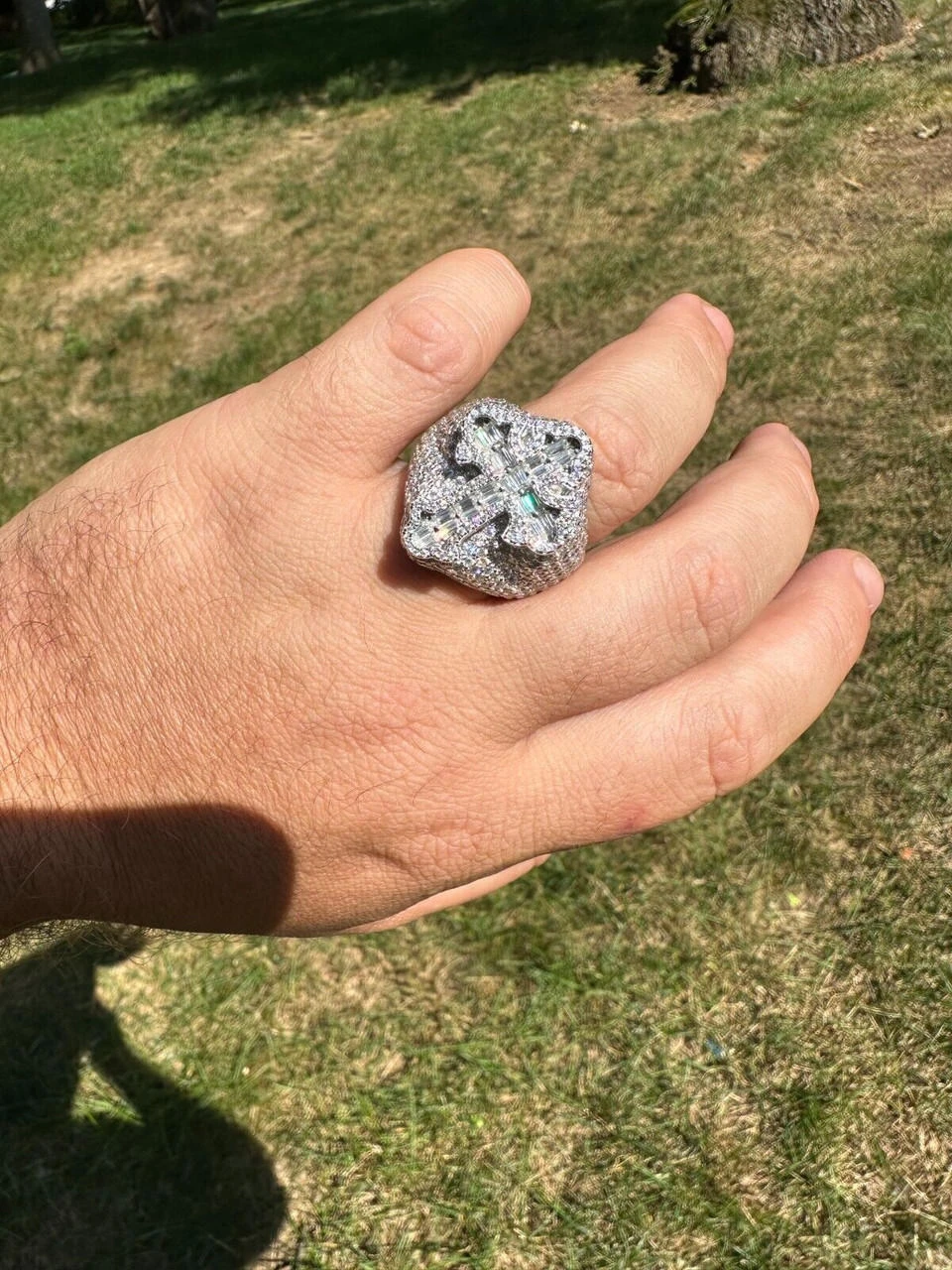 6.5ct MOISSANITE Iced Real Baguette Cross Shaped Ring For Men Solid 925 Silver 6 6.5ct MOISSANITE Iced Real Baguette Cross Shaped Ring For Men Solid 925 Silver - Image 4