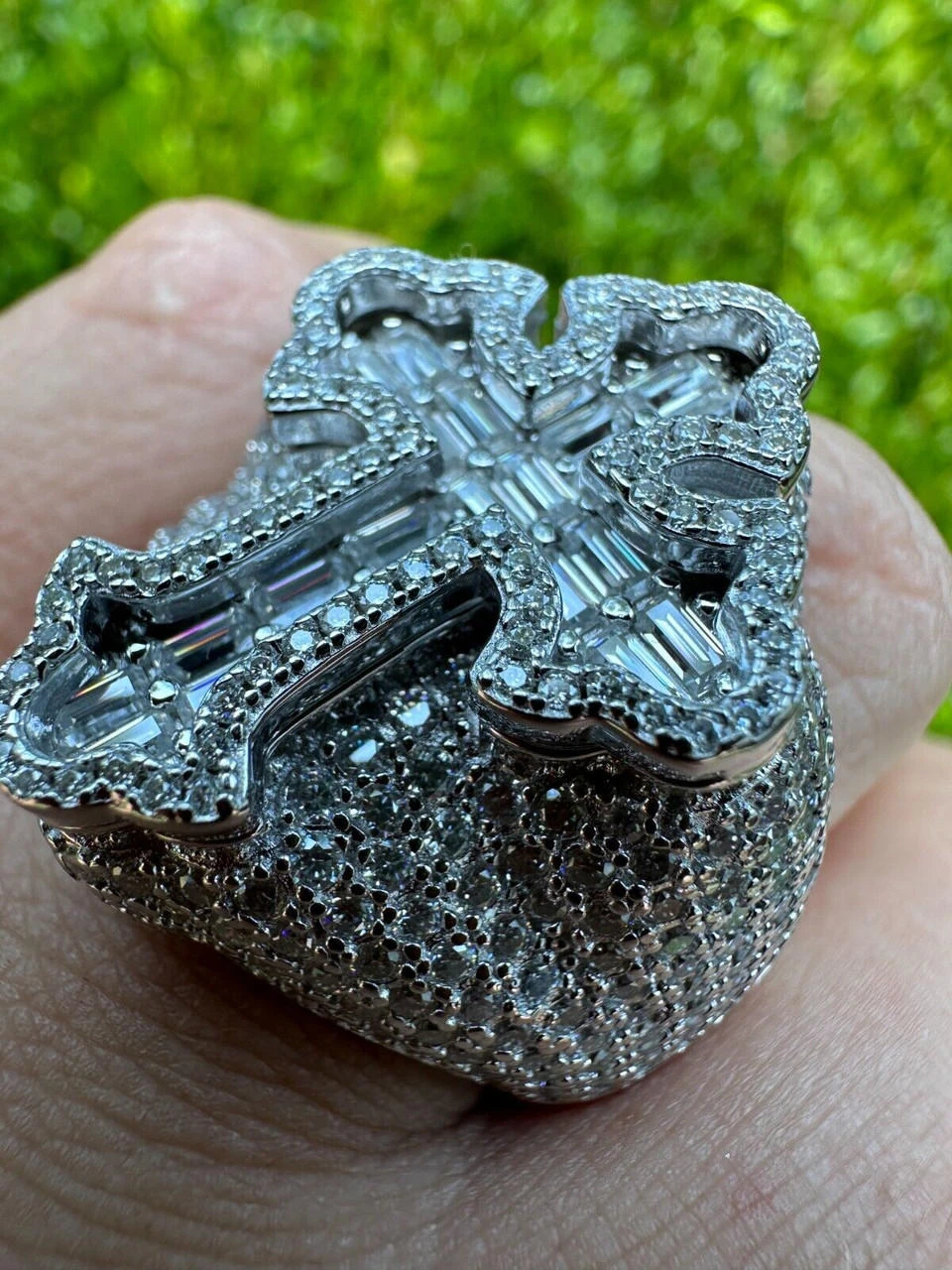 6.5ct MOISSANITE Iced Real Baguette Cross Shaped Ring For Men Solid 925 Silver 5 6.5ct MOISSANITE Iced Real Baguette Cross Shaped Ring For Men Solid 925 Silver - Image 3