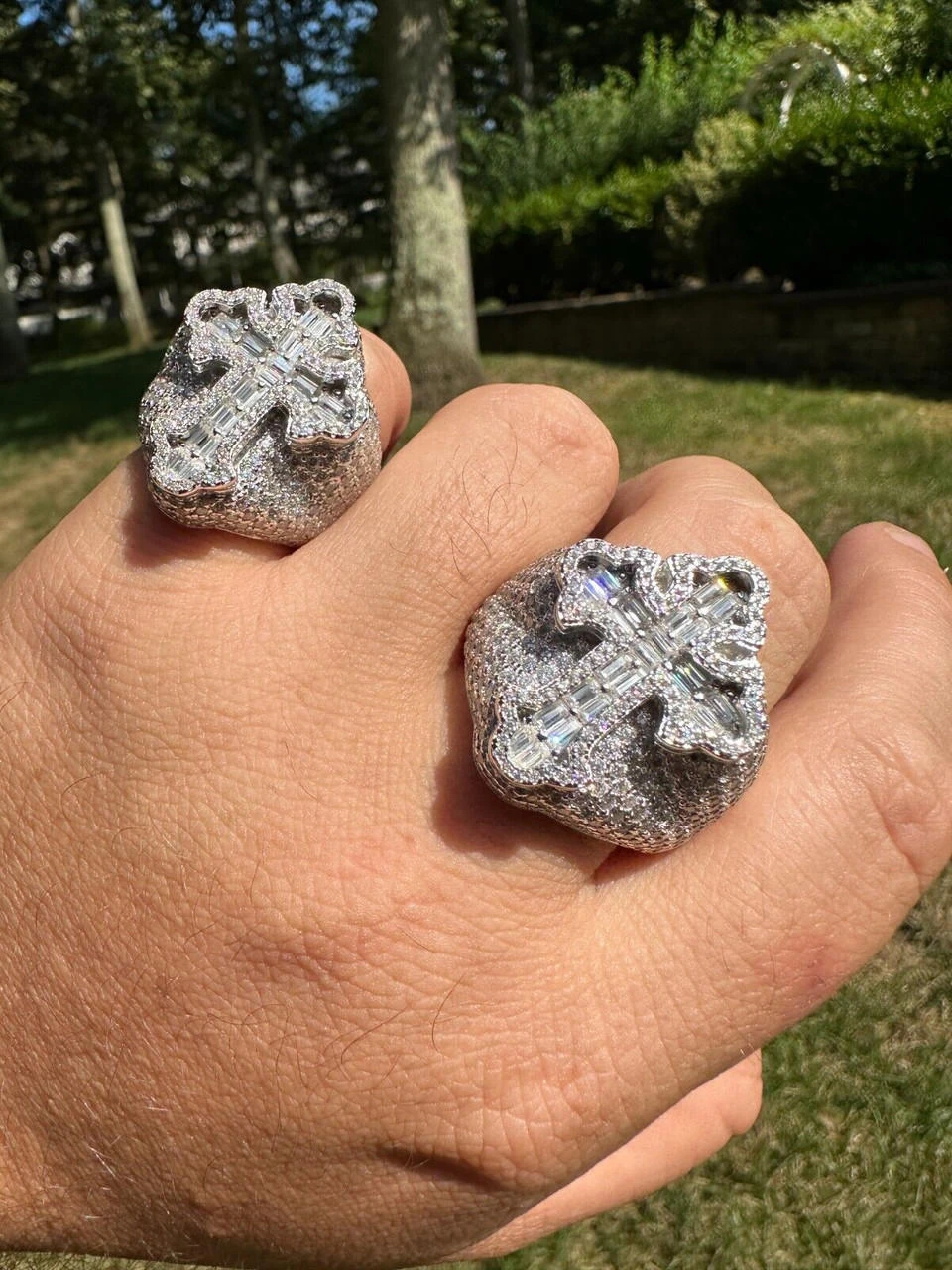 6.5ct MOISSANITE Iced Real Baguette Cross Shaped Ring For Men Solid 925 Silver 4 6.5ct MOISSANITE Iced Real Baguette Cross Shaped Ring For Men Solid 925 Silver - Image 2