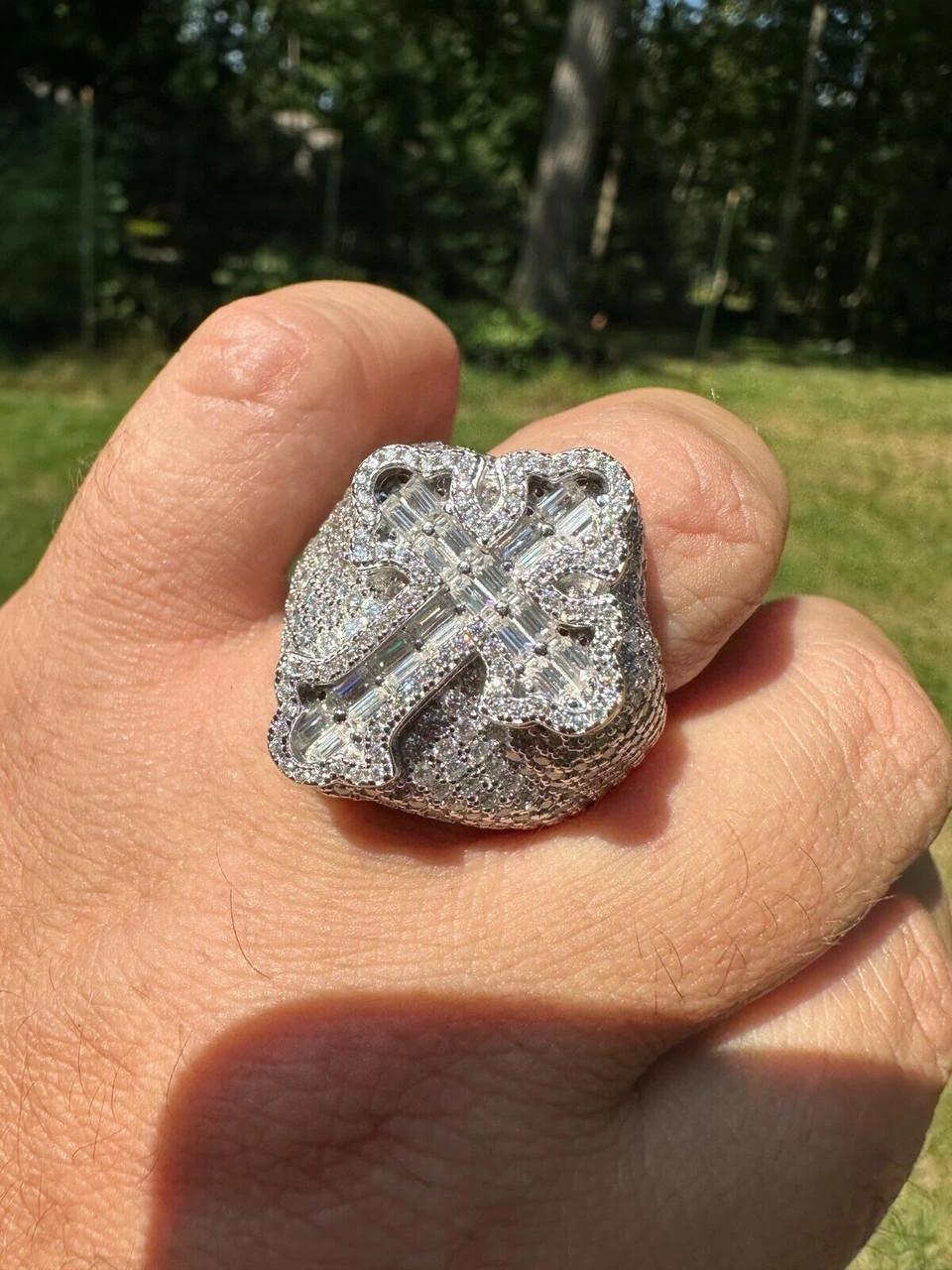 6.5ct MOISSANITE Iced Real Baguette Cross Shaped Ring For Men Solid 925 Silver 11 6.5ct MOISSANITE Iced Real Baguette Cross Shaped Ring For Men Solid 925 Silver - Image 9