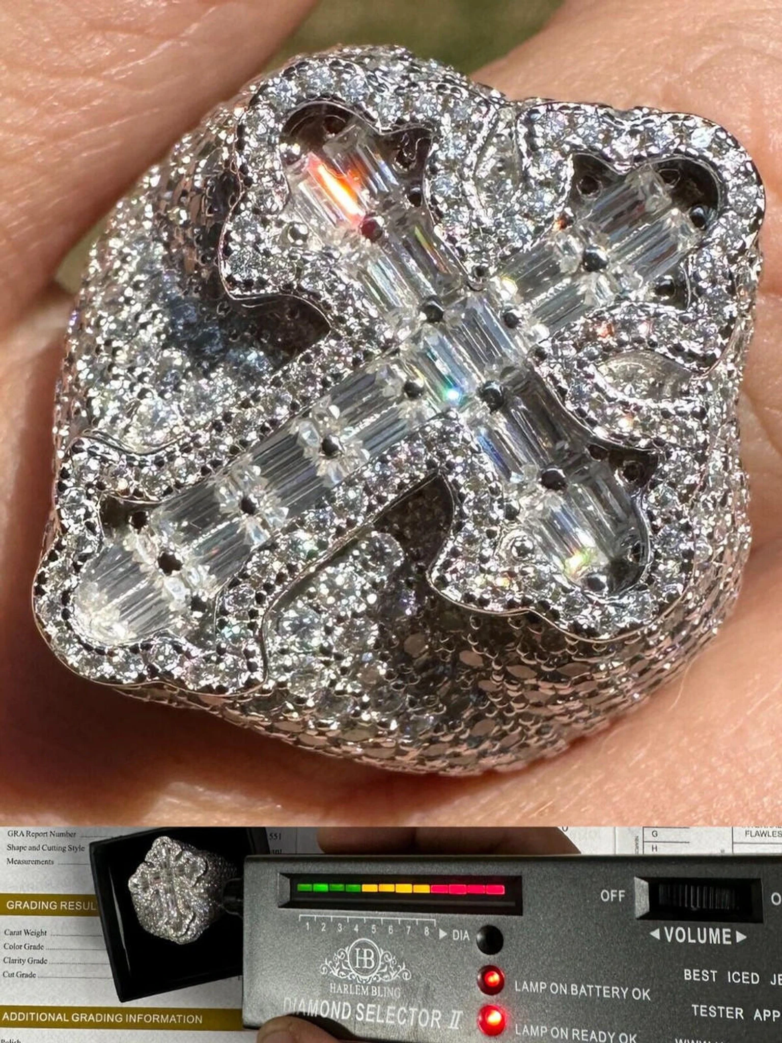 6.5ct MOISSANITE Iced Real Baguette Cross Shaped Ring For Men Solid 925 Silver 3 6.5ct MOISSANITE Iced Real Baguette Cross Shaped Ring For Men Solid 925 Silver