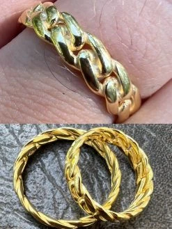 6mm Cuban Wedding Band Ring - 14k Gold Plated 925 Sterling Silver - Mens Ladies