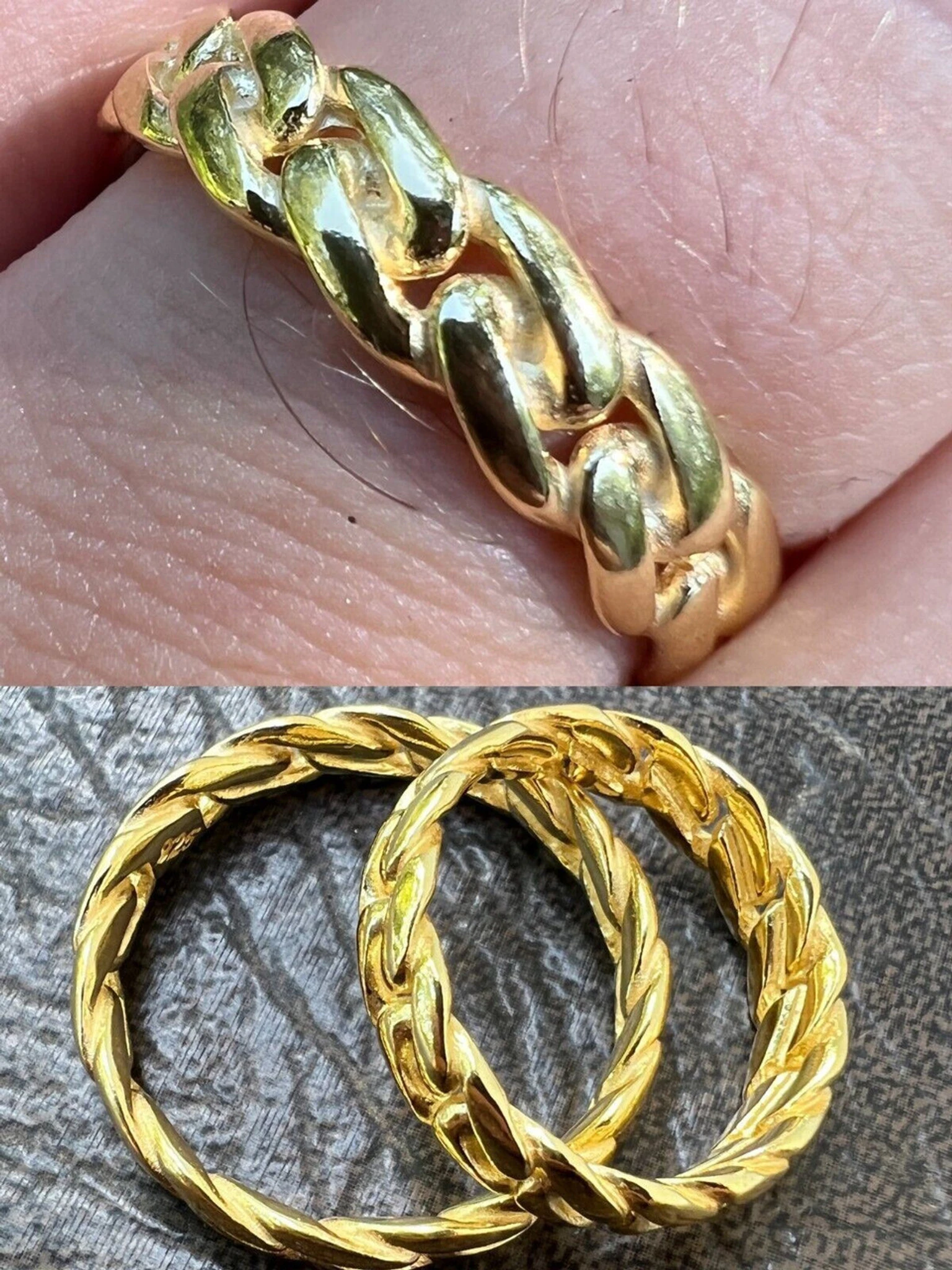 6mm Cuban Wedding Band Ring - 14k Gold Plated 925 Sterling Silver - Mens Ladies 3 6mm Cuban Wedding Band Ring - 14k Gold Plated 925 Sterling Silver - Mens Ladies