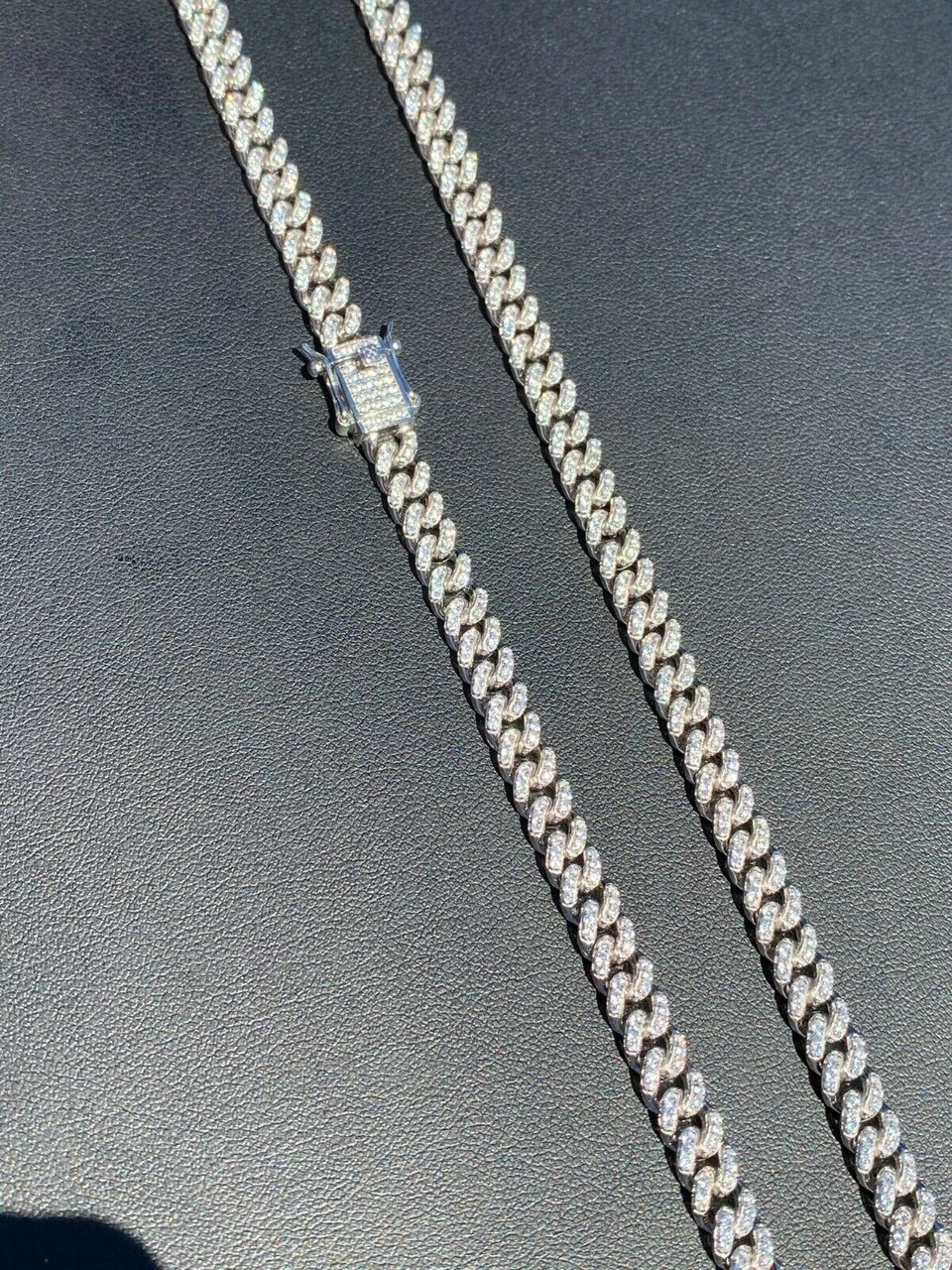 6mm Miami Cuban Iced Solid Silver Chain Necklace 16"-30" MOISSANITE Mens Ladies 12 6mm Miami Cuban Iced Solid Silver Chain Necklace 16"-30" MOISSANITE Mens Ladies - Image 10