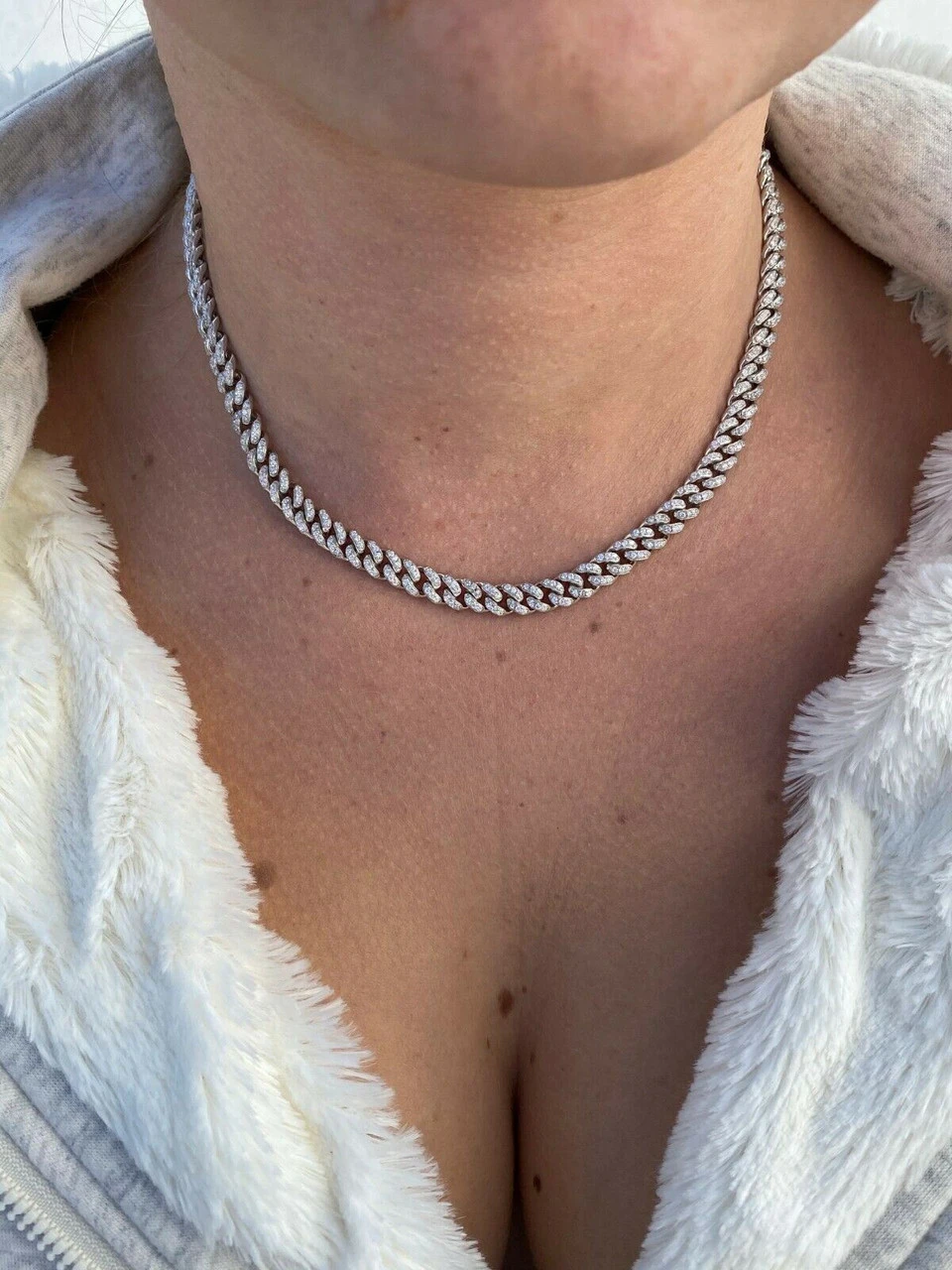 6mm Miami Cuban Iced Solid Silver Chain Necklace 16"-30" MOISSANITE Mens Ladies 11 6mm Miami Cuban Iced Solid Silver Chain Necklace 16"-30" MOISSANITE Mens Ladies - Image 9