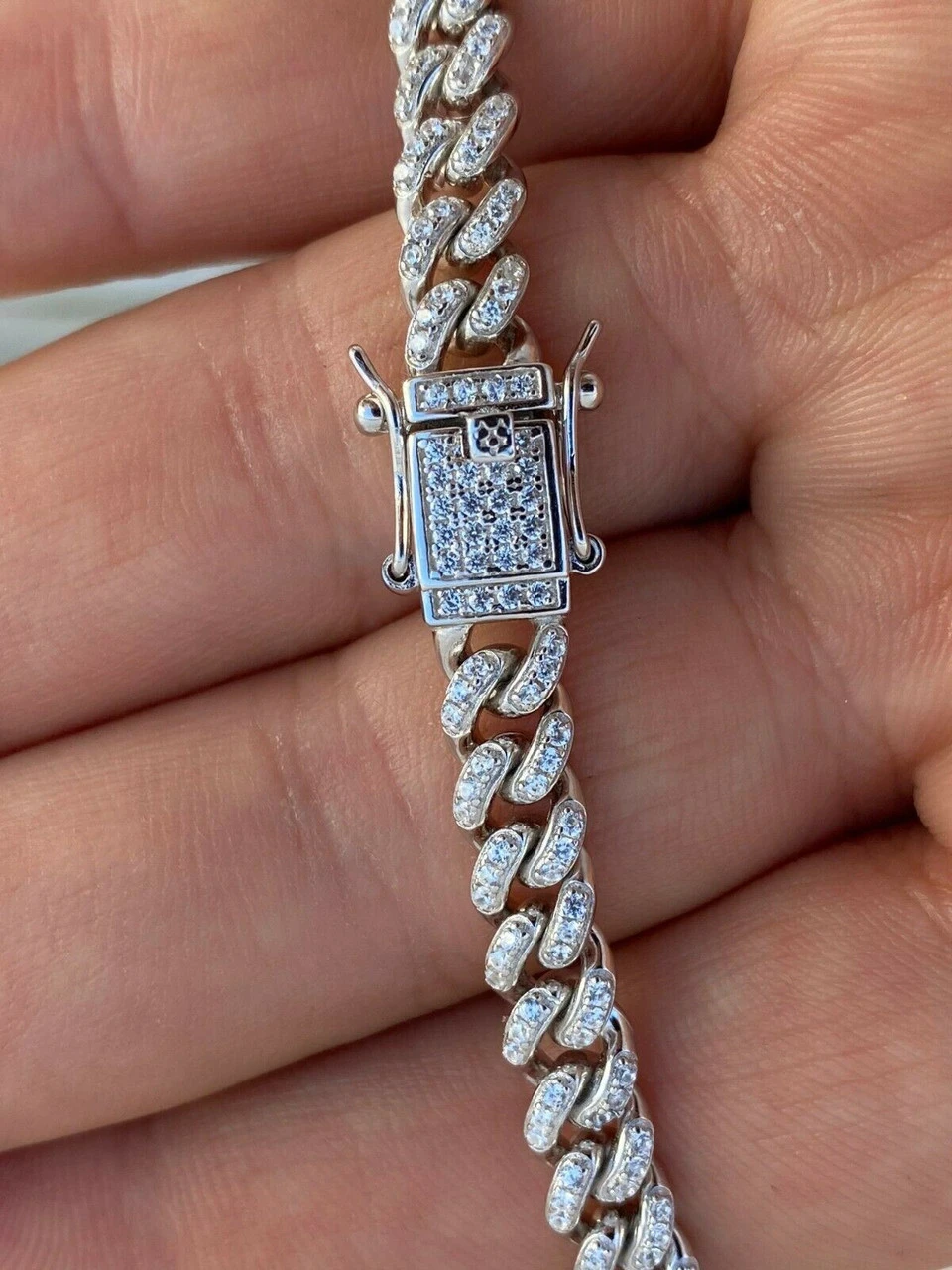 6mm Miami Cuban Iced Solid Silver Chain Necklace 16"-30" MOISSANITE Mens Ladies 10 6mm Miami Cuban Iced Solid Silver Chain Necklace 16"-30" MOISSANITE Mens Ladies - Image 8