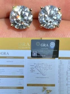 8ct TW Moissanite Huge Big Mens 10mm 14k Gold Vermeil Stud Earrings GRA D VVS1