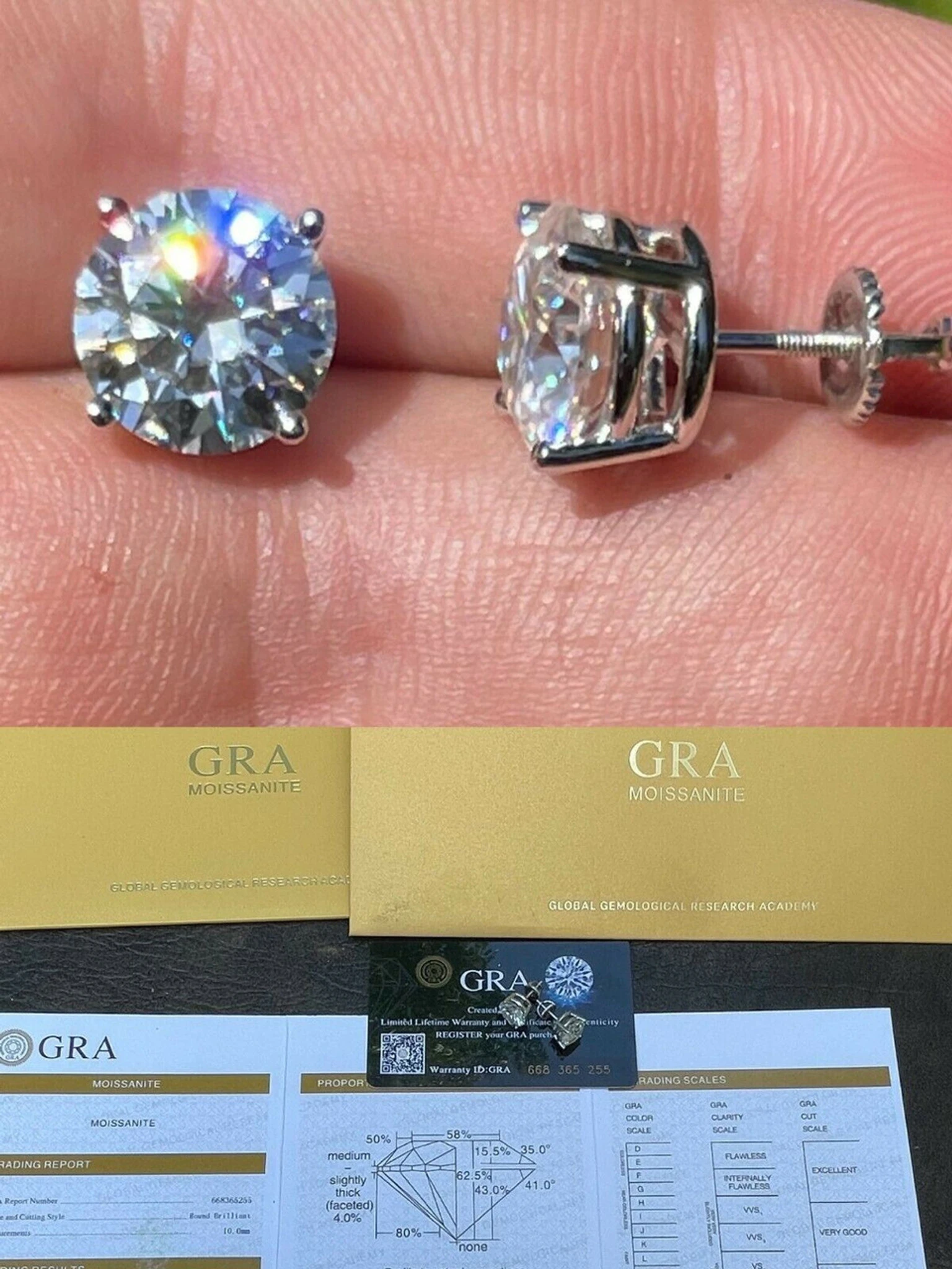 8ct TW Moissanite Huge Big Mens 10mm Solitaire Stud Earrings GRA Certified VVS1 3 8ct TW Moissanite Huge Big Mens 10mm Solitaire Stud Earrings GRA Certified VVS1