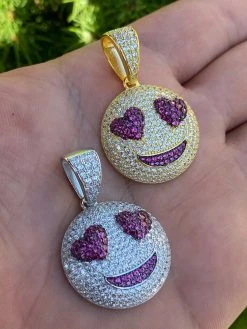 925 Silver Hip Hop Smiling Face Heart Eyes Emoji Love Necklace Iced Smiley -Harlem Bling Shop harlembling 925 silver hip hop smiling face heart eyes emoji love necklace iced smiley 02382.1664392078