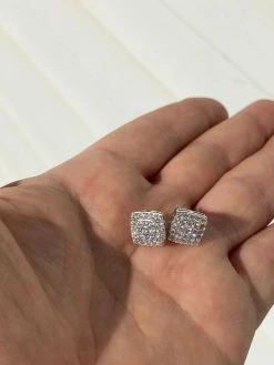925 Silver Iced Hip Hop MOISSANITE Square Screwback Earrings Pass Diamond Tester -Harlem Bling Shop harlembling 925 silver iced hip hop moissanite square screwback earrings pass diamond tester 36271.1664357514