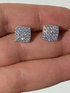 925 Silver Iced Hip Hop MOISSANITE Square Screwback Earrings Pass Diamond Tester -Harlem Bling Shop harlembling 925 silver iced hip hop moissanite square screwback earrings pass diamond tester 46702.1664357997