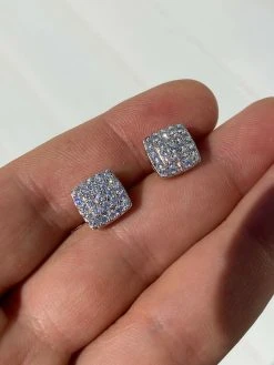 925 Silver Iced Hip Hop MOISSANITE Square Screwback Earrings Pass Diamond Tester -Harlem Bling Shop harlembling 925 silver iced hip hop moissanite square screwback earrings pass diamond tester 79507.1664355700