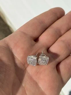 925 Silver Iced Hip Hop MOISSANITE Square Screwback Earrings Pass Diamond Tester -Harlem Bling Shop harlembling 925 silver iced hip hop moissanite square screwback earrings pass diamond tester 90718.1664358476