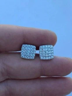 925 Silver Iced Hip Hop MOISSANITE Square Screwback Earrings Pass Diamond Tester -Harlem Bling Shop harlembling 925 silver iced hip hop moissanite square screwback earrings pass diamond tester 91159.1664357482
