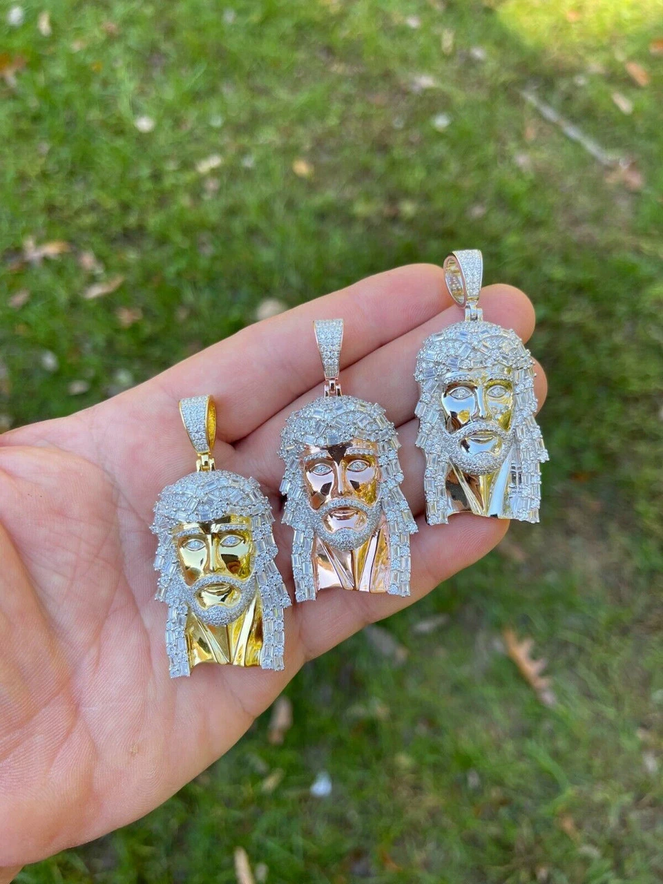 925 Silver / Yellow Rose Gold Jesus Piece Iced Hip Hop Necklace Baguette Diamond 5 925 Silver / Yellow Rose Gold Jesus Piece Iced Hip Hop Necklace Baguette Diamond - Image 3