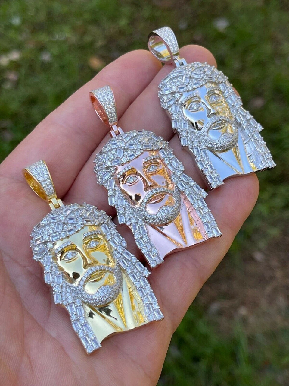 925 Silver / Yellow Rose Gold Jesus Piece Iced Hip Hop Necklace Baguette Diamond 7 925 Silver / Yellow Rose Gold Jesus Piece Iced Hip Hop Necklace Baguette Diamond - Image 5