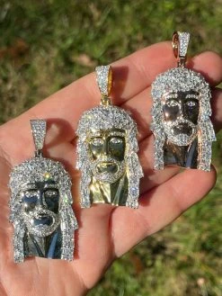 925 Silver / Yellow Rose Gold Jesus Piece Iced Hip Hop Necklace Baguette Diamond