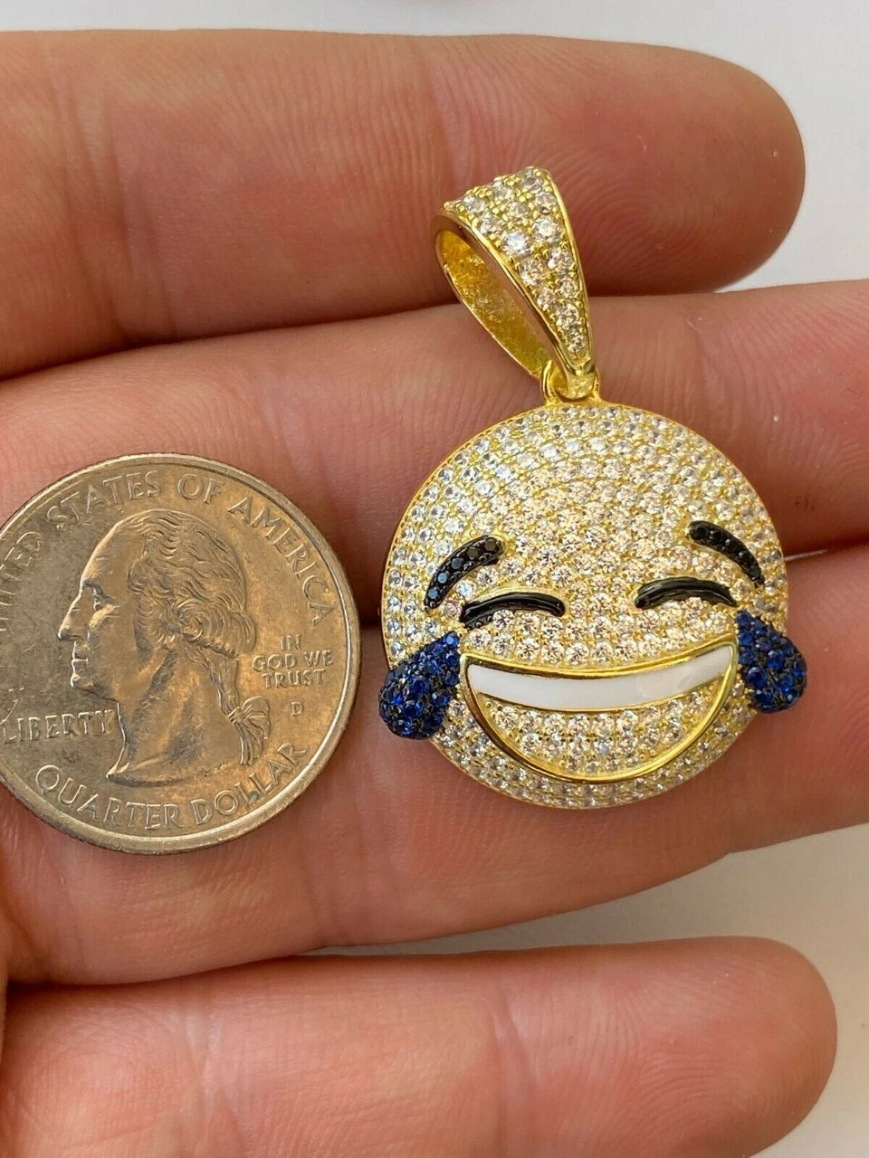 925 Sterling Silver Hip Hop LOL Emoji Pendant Necklace Iced Smiley Laughing 10 925 Sterling Silver Hip Hop LOL Emoji Pendant Necklace Iced Smiley Laughing - Image 8