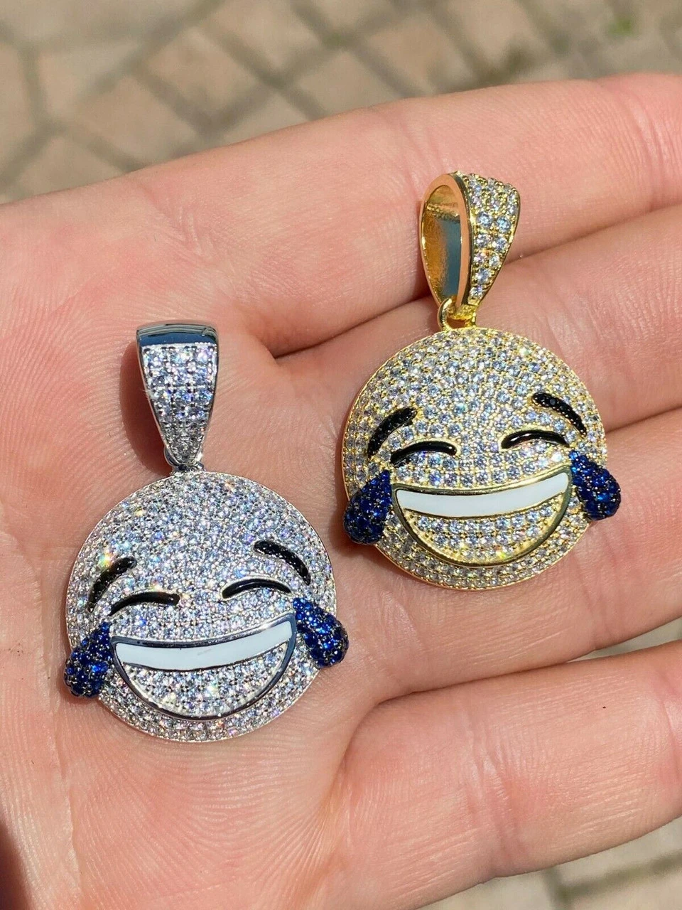 925 Sterling Silver Hip Hop LOL Emoji Pendant Necklace Iced Smiley Laughing 6 925 Sterling Silver Hip Hop LOL Emoji Pendant Necklace Iced Smiley Laughing - Image 4