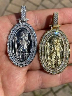 925 Sterling Silver St Christopher Necklace Pendant Iced Baguette Medallion Gold 20 925 Sterling Silver St Christopher Necklace Pendant Iced Baguette Medallion Gold -Harlem Bling Shop harlembling 925 sterling silver st christopher necklace pendant iced baguette medallion gold 73428.1664394738